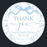 Sticker Rond Baby shower bleu Bow garçon<br><div class="desc">Bleu Baby shower Boy Classic Round Sticker</div>