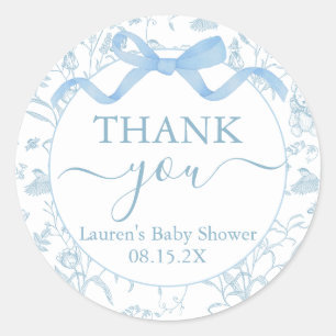 Sticker Rond Baby shower bleu Bow garçon