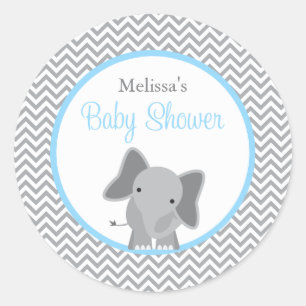 Sticker Rond Baby shower bleu-clair de Chevron d'éléphant