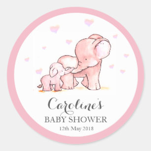 Sticker Rond Baby shower bleu d'amour pour éléphant rose 