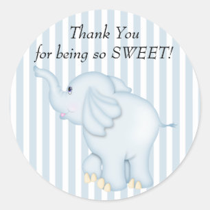 Sticker Rond Baby shower bleu d'éléphant de Merci