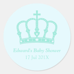Sticker Rond Baby shower bleu élégant de Prince héritier