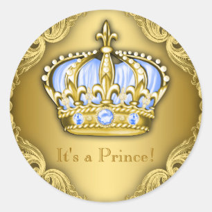 Sticker Rond Baby Shower Bleu et Or pour Petit Prince