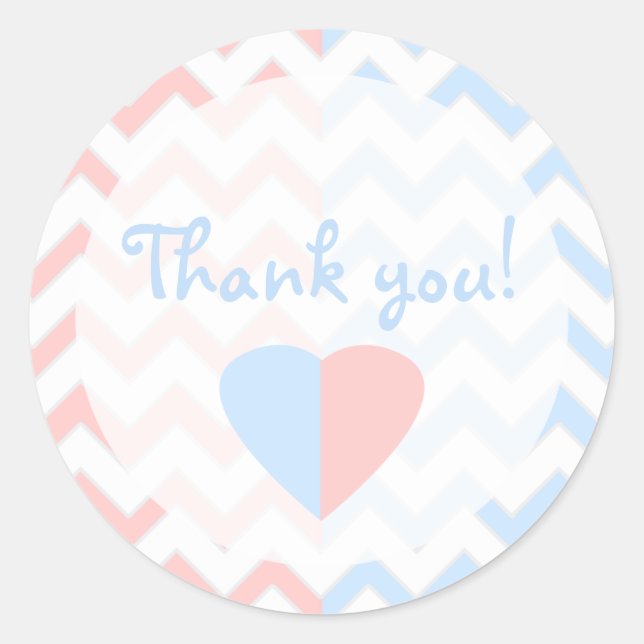 Sticker Rond Baby shower bleu et rose Chevron Twins  Merci (Devant)