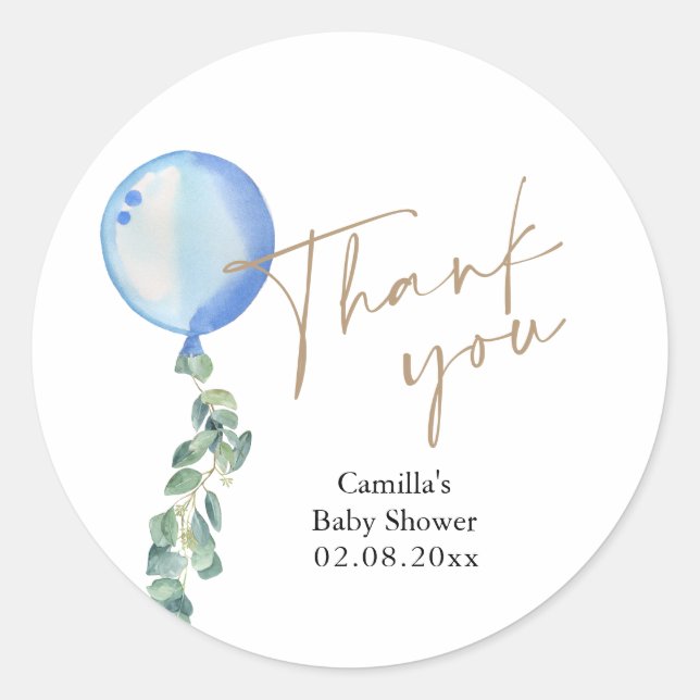 Sticker Rond Baby shower bleu Eucalyptus (Devant)