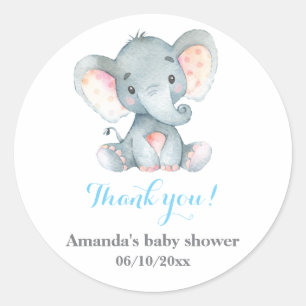 Sticker Rond Baby shower bleu Merci Favor