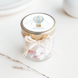 Sticker Rond Baby shower bleu montgolfière aventure