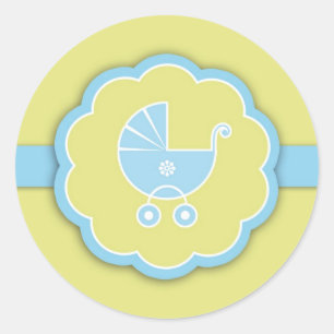 Sticker Rond Baby shower bleu Nouveau chevalet bébé garçon