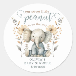 Sticker Rond Baby shower bleu petit arachide éléphant