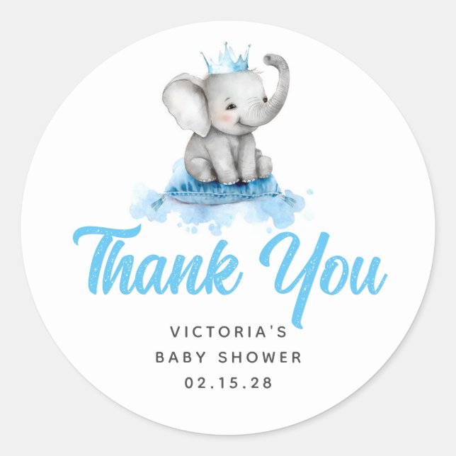 Sticker Rond Baby shower bleu petit Prince Eléphant (Devant)