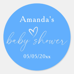 Sticker Rond Baby shower bleu simple minimaliste