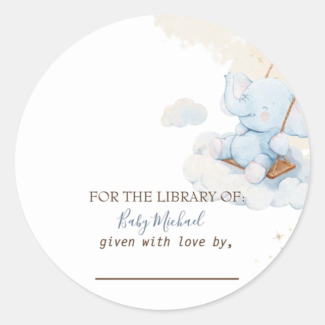 Sticker Rond Baby shower bleu Teddy Bear Nuages (Devant)