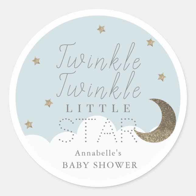Sticker Rond Baby shower bleu Twinkle Little Star (Devant)