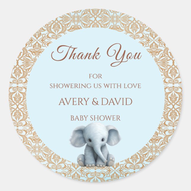 Sticker Rond Baby shower bleu vintage garçon classique (Devant)