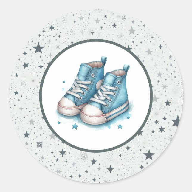 Sticker Rond Baby shower Blue Baby High Tops (Devant)