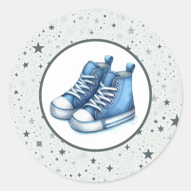 Sticker Rond Baby shower Blue Baby High Tops (Devant)