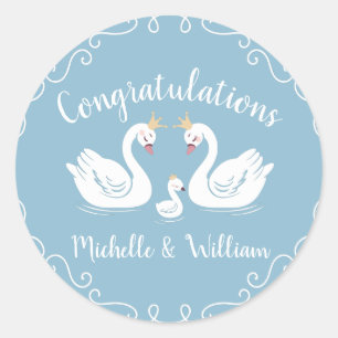 Sticker Rond Baby shower Blue Boy Swan