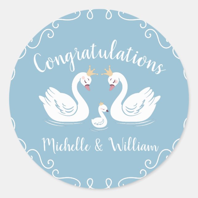 Sticker Rond Baby shower Blue Boy Swan (Devant)