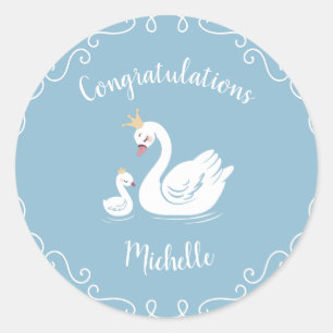 Sticker Rond Baby shower Blue Boy Swan