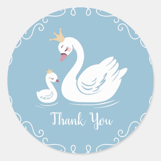 Sticker Rond Baby shower Blue Boy Swan (Devant)
