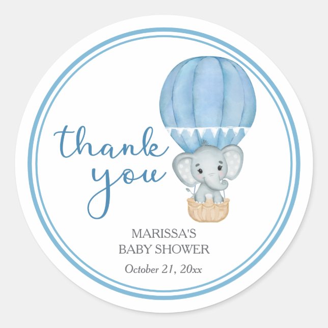 Sticker Rond Baby shower Blue Elephant (Devant)