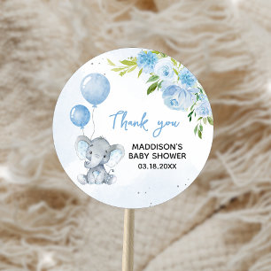 Sticker Rond Baby shower Blue Elephant