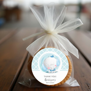 Sticker Rond Baby shower Blue Elephant Boy