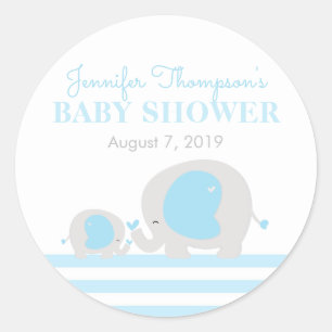 Sticker Rond Baby shower Blue Elephant Boy Favoriser les étique