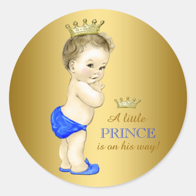 Sticker Rond Baby shower Blue et Gold Prince (Devant)