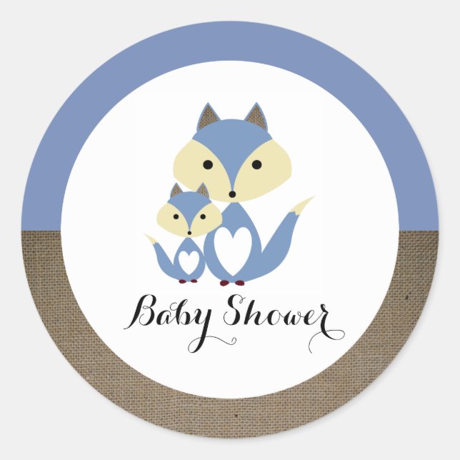 Sticker Rond Baby shower Blue Fox Burlap (Devant)