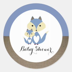 Sticker Rond Baby shower Blue Fox Burlap