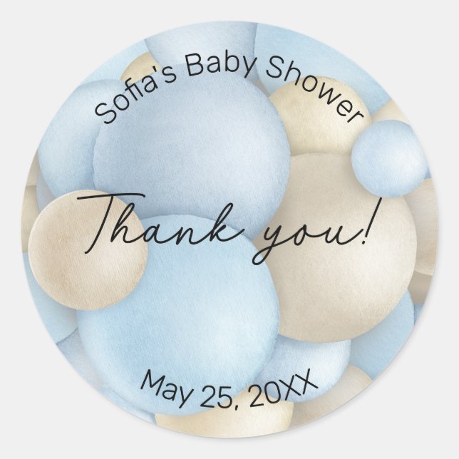 Sticker Rond Baby shower Blue Hot Air Balloon (Devant)