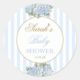 Sticker Rond Baby shower Blue Hydrangea