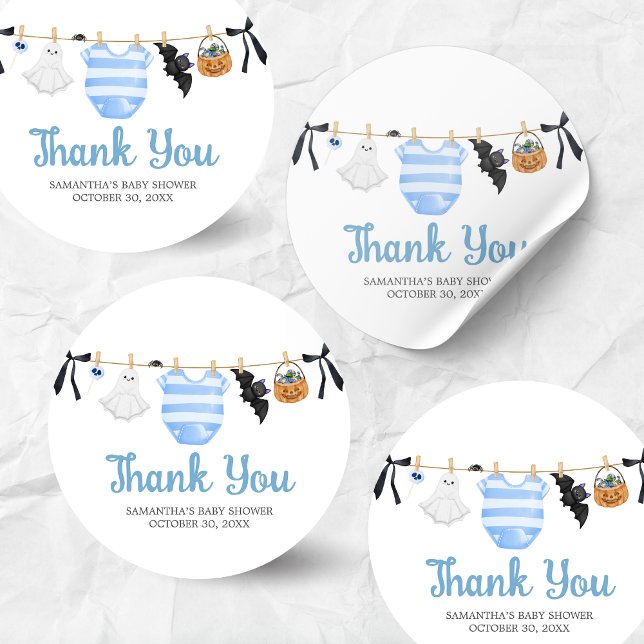 Sticker Rond Baby shower Blue Little Boo (Boy Little Boo Halloween Clothesline Baby Shower Sticker)