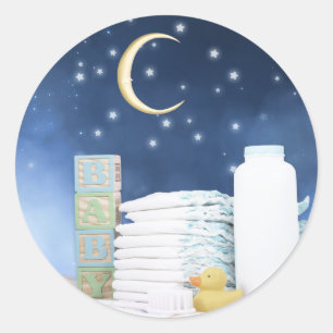 Sticker Rond Baby shower Blue Moon et Stars