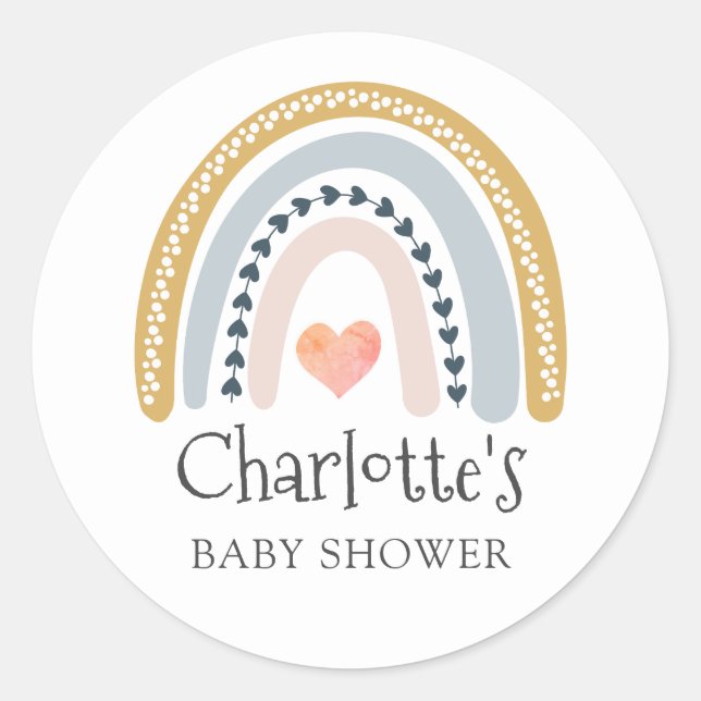 Sticker Rond Baby Shower Bohème Aquarelle Arc-en-ciel (Devant)