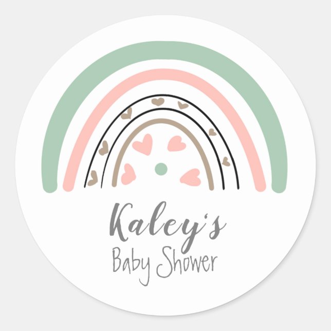 Sticker Rond Baby Shower Bohème Arc-en-Ciel (Devant)