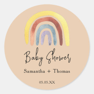 Sticker Rond Baby shower bohème arc-en-ciel