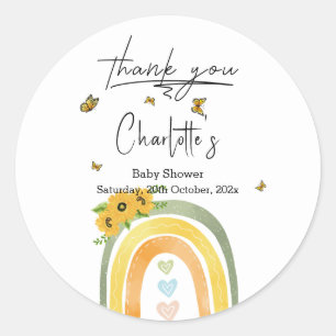 Sticker Rond Baby Shower Bohème Arc-en-Ciel avec Tournesols