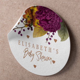 Sticker Rond Baby shower bohème automnal floral et mixte