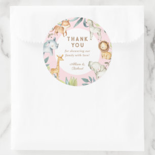 Sticker Rond Baby shower bohème des animaux de safari filles