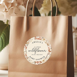 Sticker Rond Baby Shower Bohème Fleur Sauvage Ivoire Floral