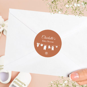 Sticker Rond Baby Shower Bohème Minimaliste aux Tons Rouillés