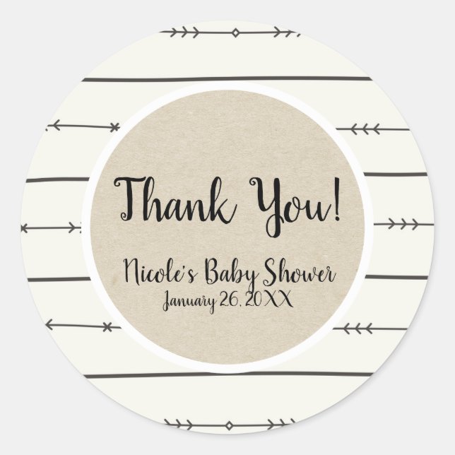 Sticker Rond Baby Shower Bohème Rustique Chic Faveur Kraft Mode (Devant)