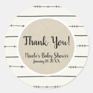 Sticker Rond Baby Shower Bohème Rustique Chic Faveur Kraft Mode