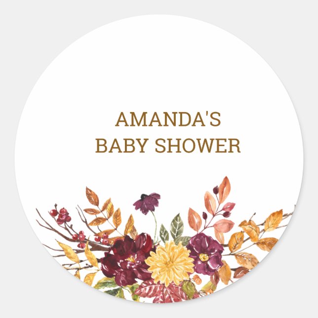 Sticker Rond Baby Shower bohème rustique d'automne (Devant)