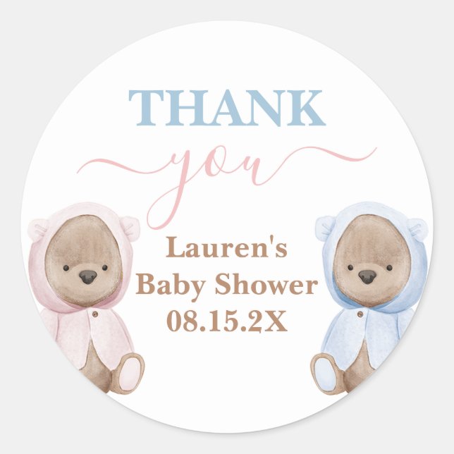 Sticker rond Baby shower Boho Bear Twins (Devant)