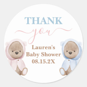 Sticker rond Baby shower Boho Bear Twins