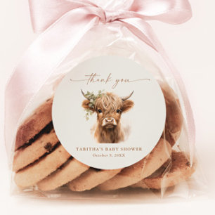 Sticker Rond Baby shower Boho Cow Couples Merci