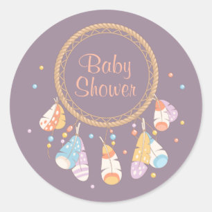 Sticker Rond Baby shower Boho de Dreamcatcher Tribal Violet